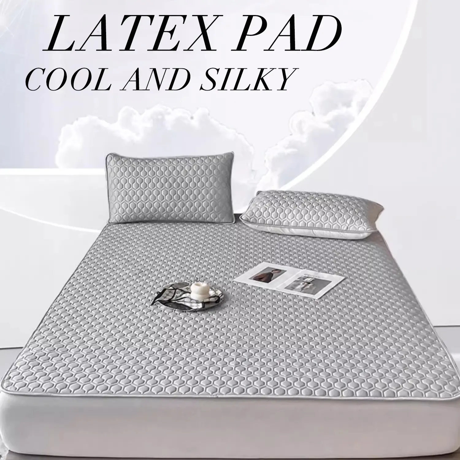 Simple latex summer mat three-piece set solid color bed sheet washable ice silk mat