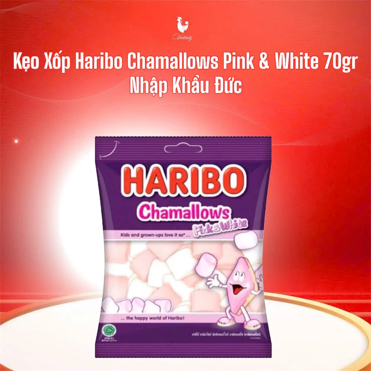 Kẹo Xốp Haribo Chamallows Pink & White 70gr nhập khẩu Đức
