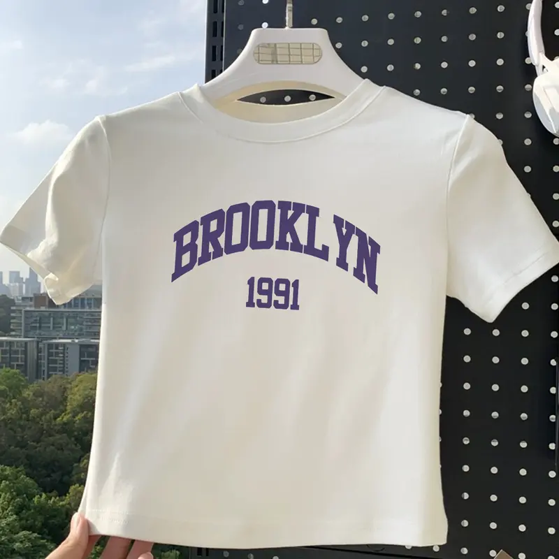 LYBH 006-130 Baju Pendek Wanita Tshirt Kaos Korean Style Crop Top Ketat Blue Letter Pattern Putih Polos Wanita Tshirt Kaos Korean Style Korea Style Baju Basic Crop Top Kaos Atasan Muda  Tshirt Tee Motif Hitam 3
