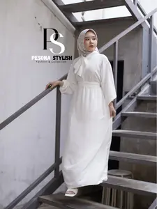 Aluna Gown Crinkle Gamis Premium Wanita Muslimah Dress Tali Pita Leher