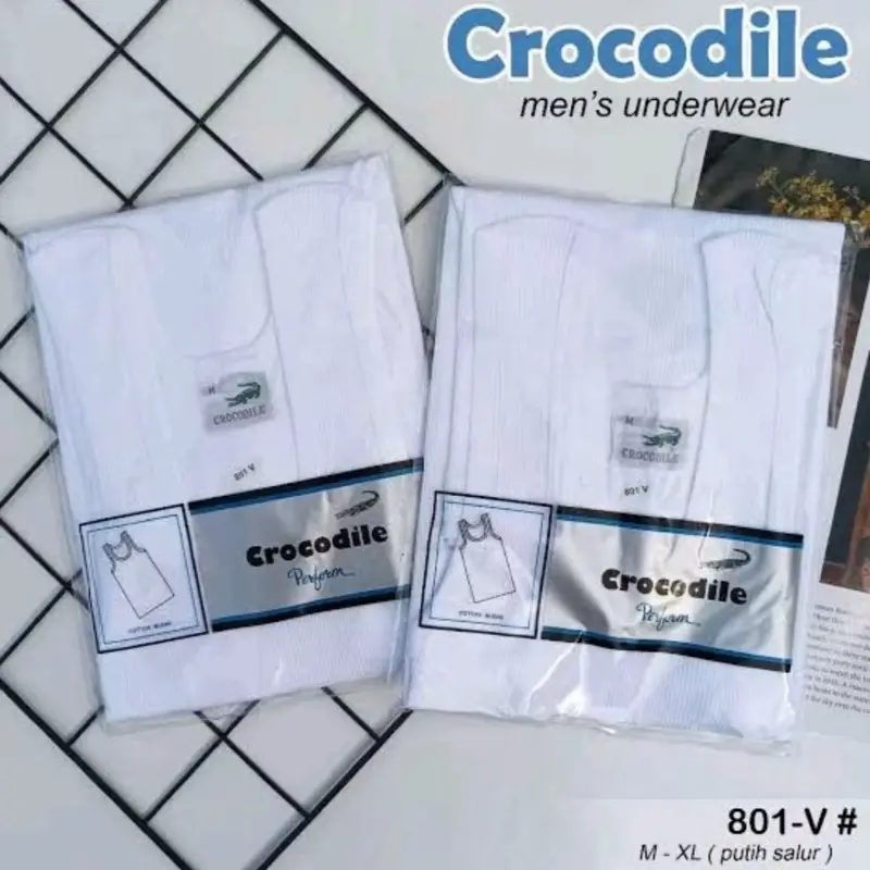 3pcs_ singlet pria crocodile 801 original 100% , kaos dalam pria crocodile, singlet crocodile 801 Putih 1