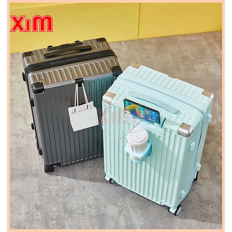 【XIM_KOPER】A803 KAPASITAS BESAR 20/24/28 INCH KOPER TRAVEL KABIN & BAGASI LAPTOP NEW DESIGN  STAND CUP / CHARGER USB SUPPORT BERKUALITAS TINGGI koper anti-pencurian jangan dicuci 1