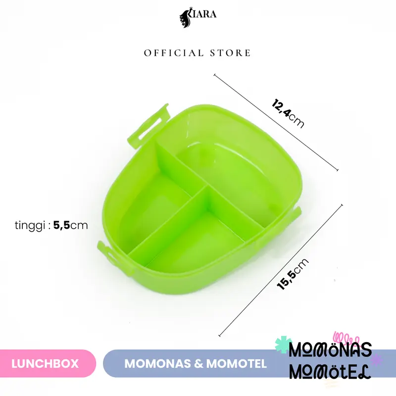 Kiara Lunch Box Momotel & Momonas Kotak Makan Kotak Bekal Anak Sekolah Karakter Lucu Gratis Sendok Garpu 100% BPA Free dan Food Grade Plastik Nanas 6