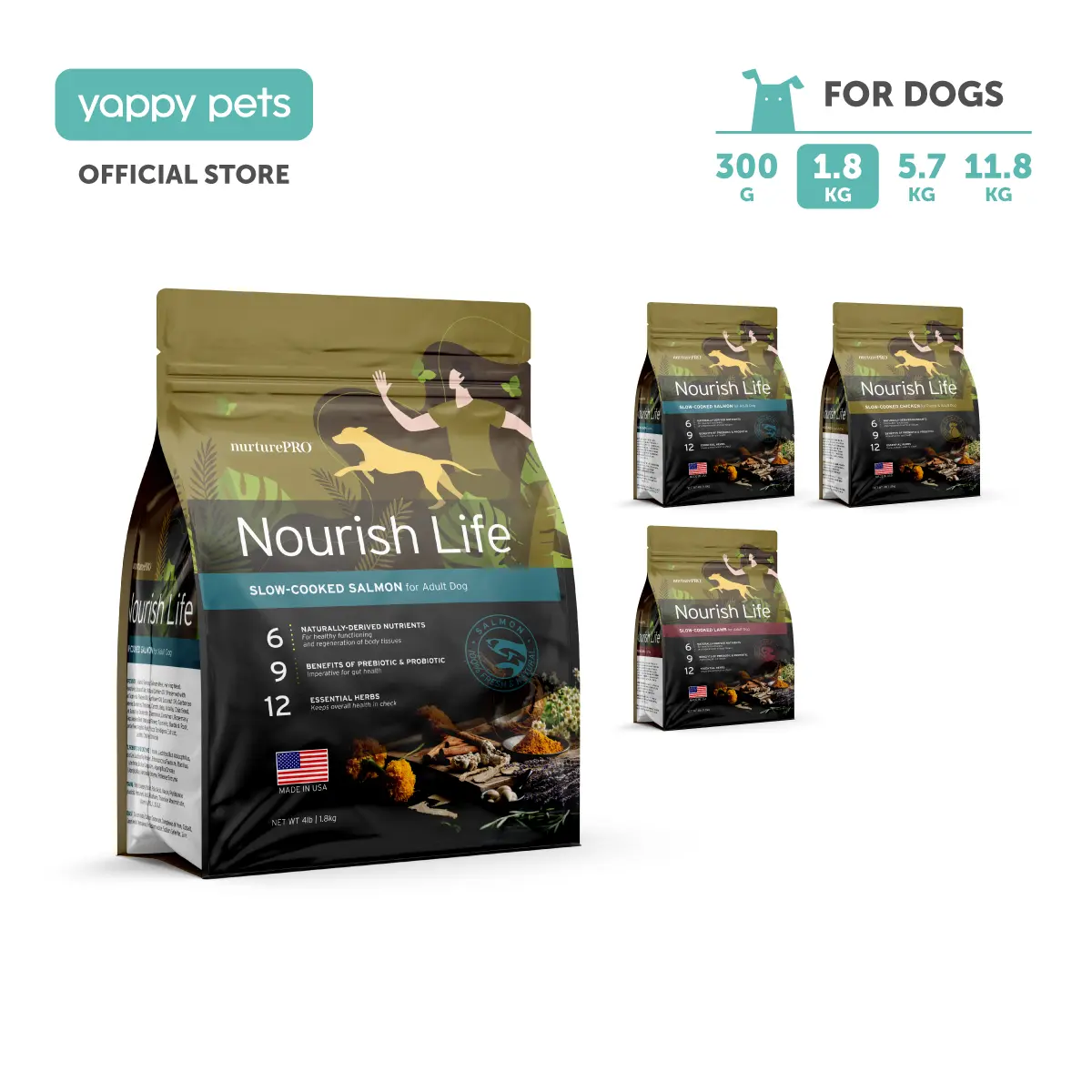 NurturePRO Nourish Life Dry Dog Food | All Life Stages, Complete Diet, Kibbles Puppy Adult Salmon Lamb Chicken