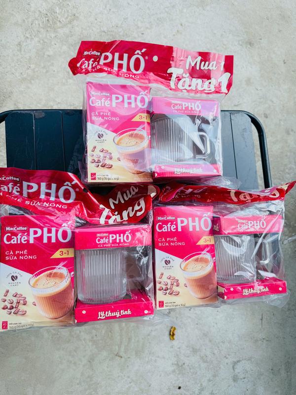 COMBO MUA 3 HỘP CÀ PHÊ PHỐ SỮA NÓNG 3IN1 TẶNG 3 LY THUỶ TINH
