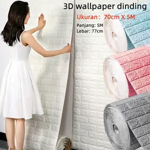 5M Wallpaper Roll 3D Foam Motif Batu Bata Wall foam Stiker Dekorasi Kamar Rumah High Quality