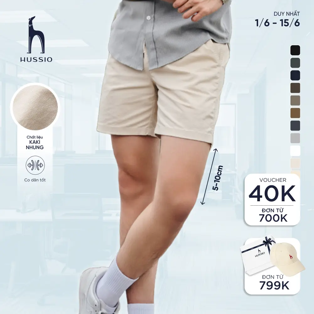 Quần short short nam vải KAKI nhung, mềm mịn, trẻ trung, năng động - HUSSIO