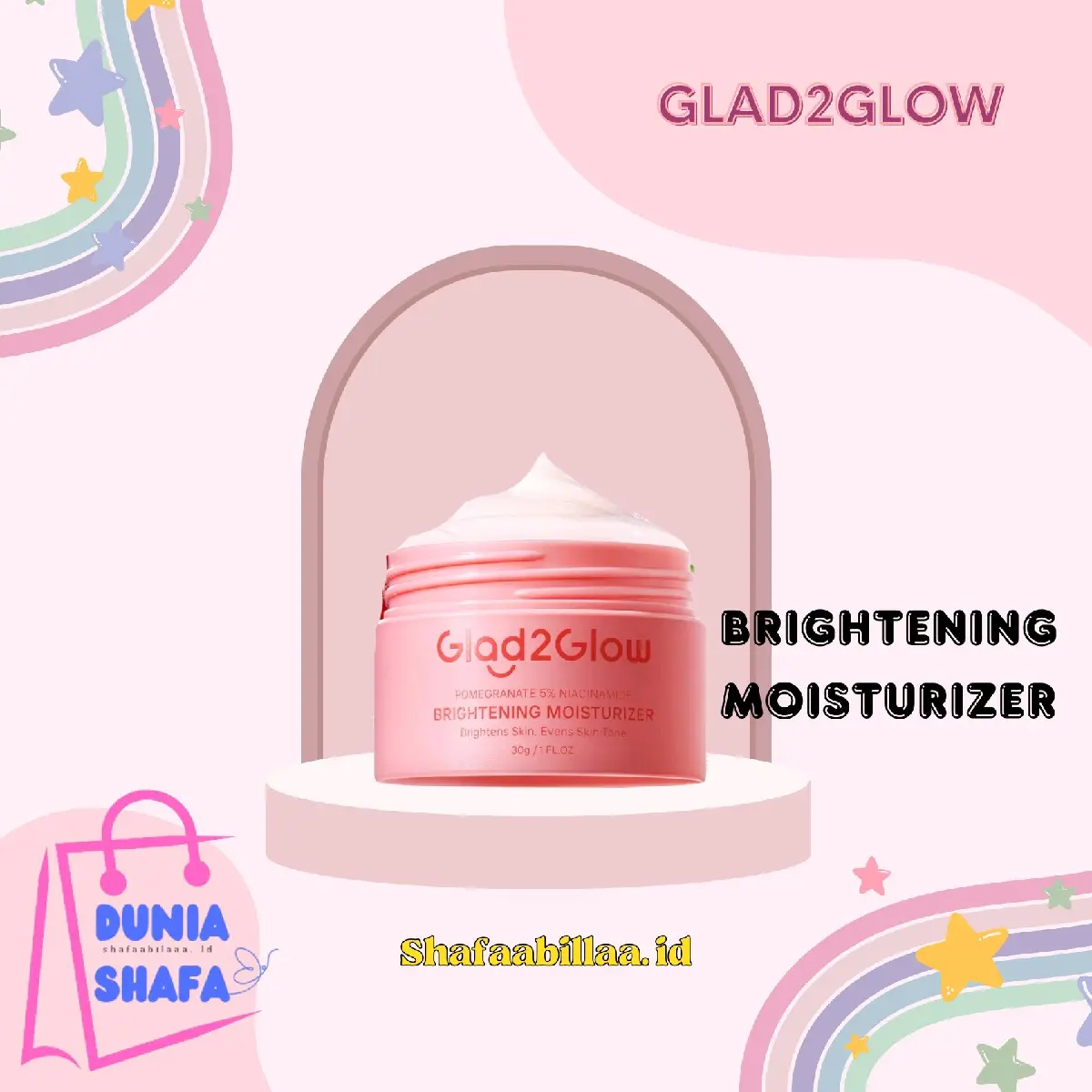 moisturiser & mist Glad2Glow Pomegranate 5% Niacinamide Brightening Moisturizer 30g - Mencerahkan & Meratakan Warna Kulit - Skincare Extract  Pencerah Wajah kombinasi retinol remaja jtuji semua tipe kulit perlindungan matahari g2g pink mois glad2glow 1 pa