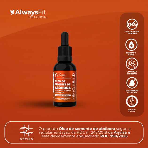 Óleo de Semente de Abóbora Gotas com Vitamina D3 e Vitamina E