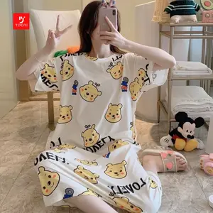 Yooyi Baju Tidur Wanita Daster Dewasa Motif Piyama Fashion Perempuan Murah Kekinian Lengan Pendek Adem 007