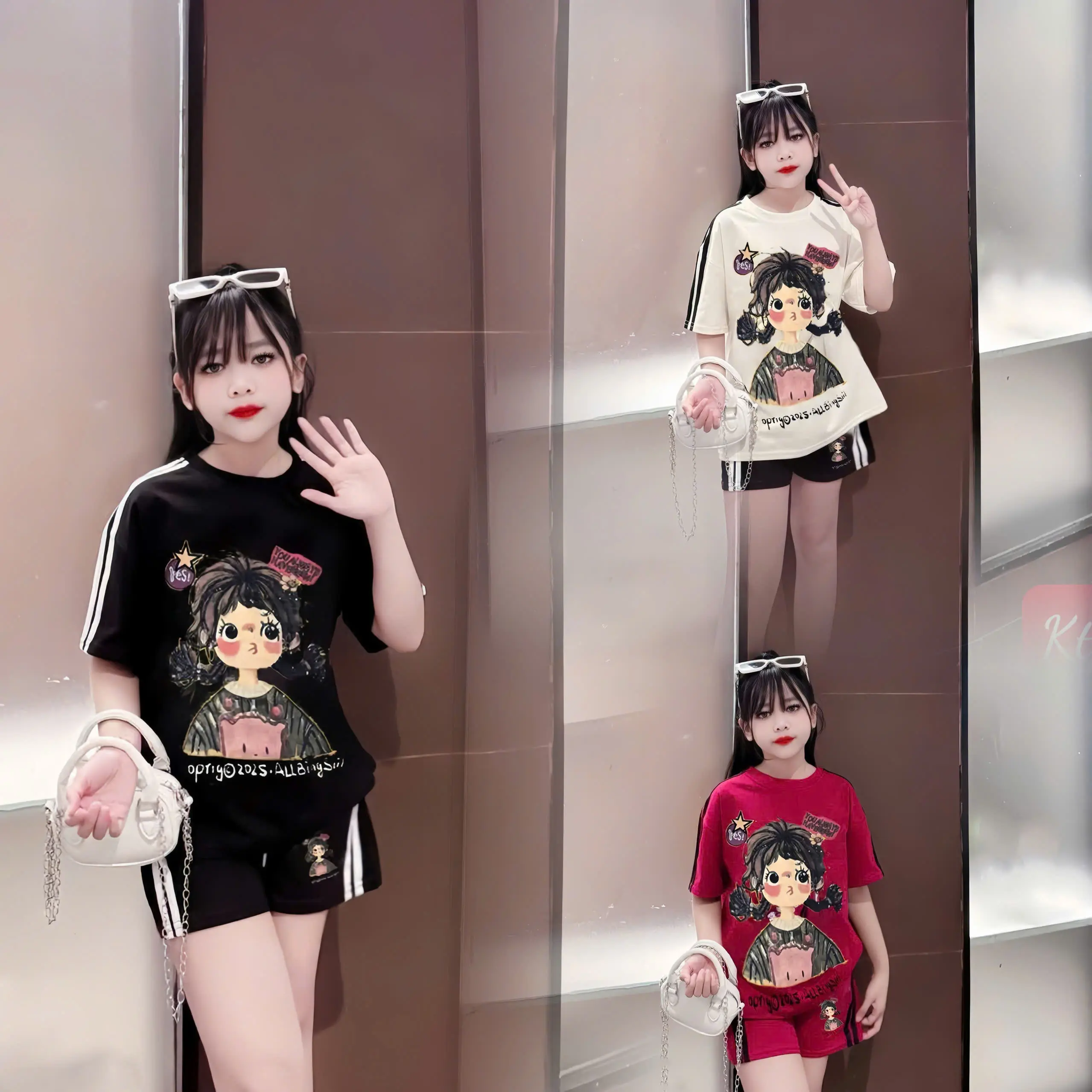 Bộ đùi cộc tay  in hình cô gái cute chất liệu cotton mềm mịn, size 9-44 kg, thoáng mát cho bé vui chơi (TV TT8) thu