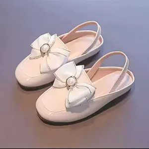 Sepatu slop pita mutiara cantik terbaru sepatu anak perempuan untuk pesta size 26-35 untuk usia 3 samapai 10 tahun pengencang karet