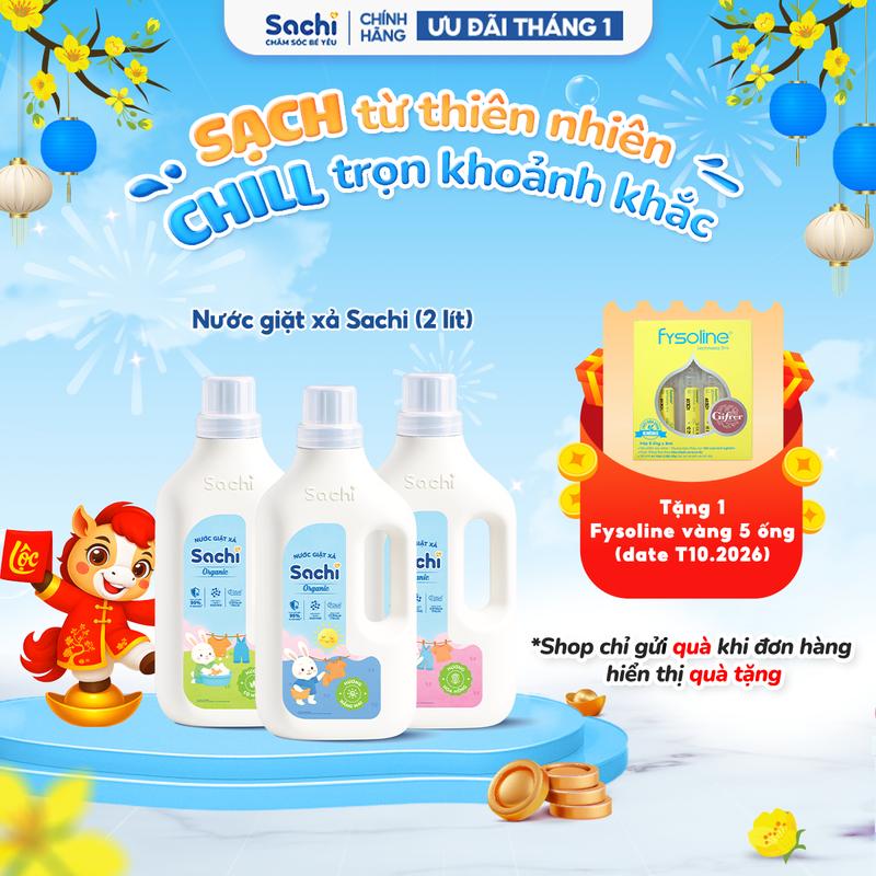   GMV  Nước giặt xả Sachi organic cho bé dung tích 2 lít giúp làm sạch chất bẩn giữ màu sợi vải 