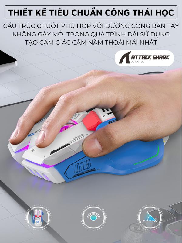Chuột Gaming Không Dây Attack Shark G6  3 Chế Độ Kết Nối, App Tùy Chỉnh Gaming, DPI 4000, 13 Chế Độ Đèn RGB 7