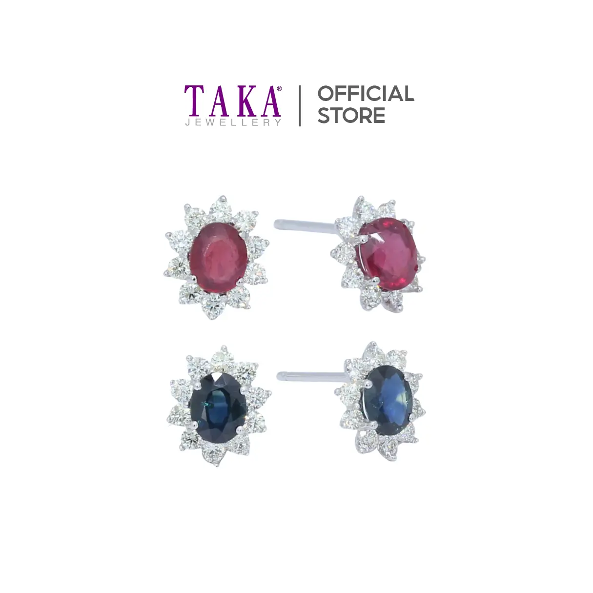TAKA Jewellery Spectra Sapphire / Glass Filled Ruby / Emerald Diamond Earrings 18K