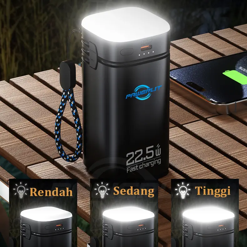 PAWERLIT Powerbank 50000mah Fast Charging Power Bank Type-C Kabel 22.5W PD20W Lampu Emergency Senter LED 5