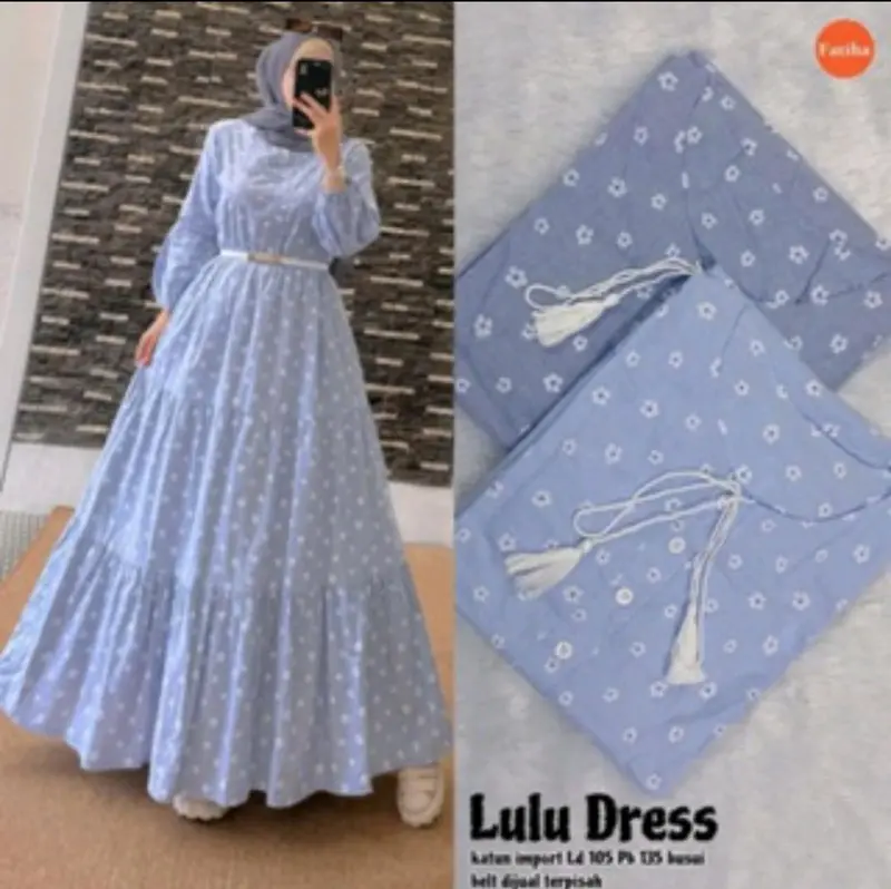 RETINA DRESS GAMIS KATUN SALUR MOTIF BUNGA KOMBINASI BRUKAT TERBARU 2