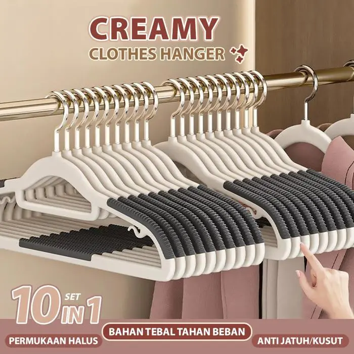 (Terlaris) Hanger Gantungan Baju Dewasa Anti Slip Bahan Karet Tebal Premium Isi 10 Pcs