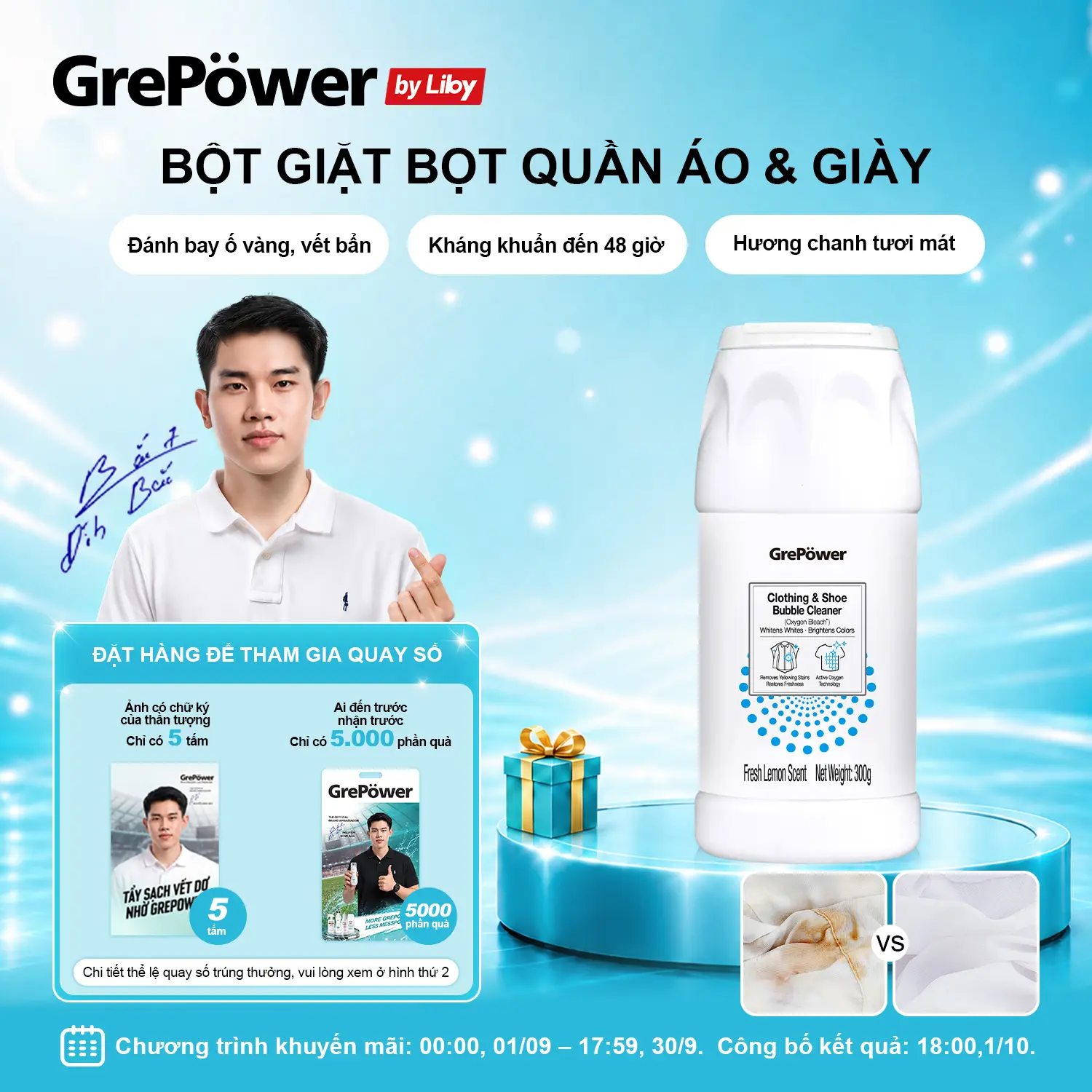 Grepower by liby Bột giặt đa năng dạng bọt - làm sạch quần áo, giày dép, đánh bay vết bẩn, tẩy sạch mạnh mẽ Sản Phẩm Giặt Xả Vài Muối Bùng Nổ, Liby, D1
