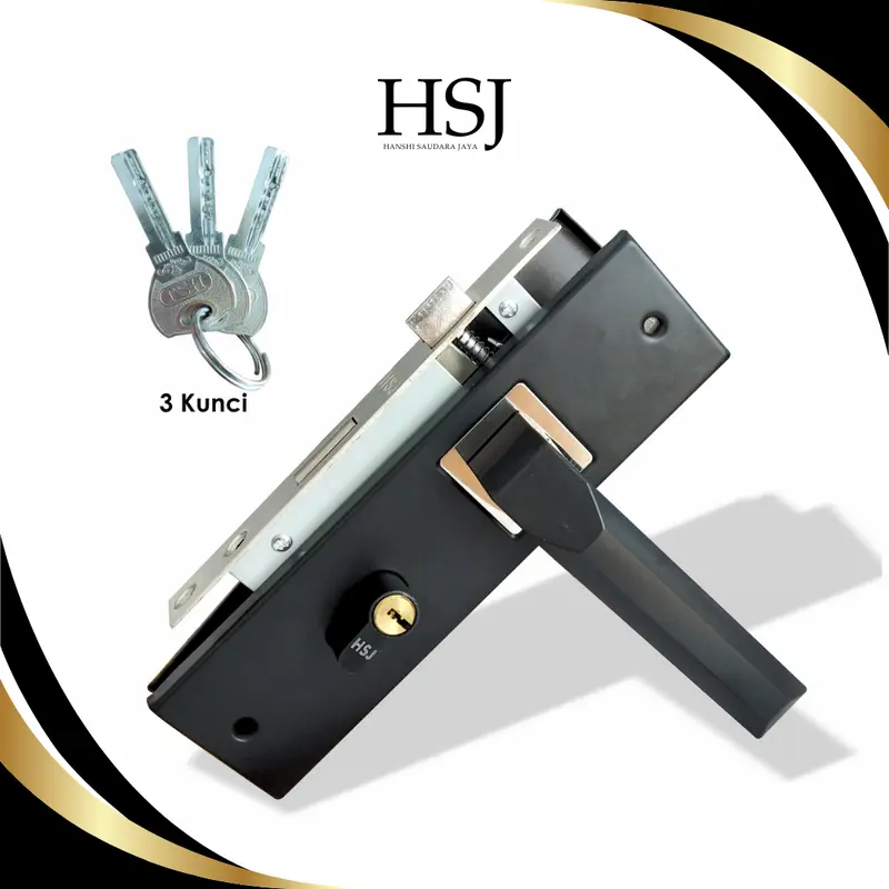 HSJ Gagang Kunci Pintu / Handle Pintu Komplit Ukuran Tanggung 20 cm Bulat Kotak 0