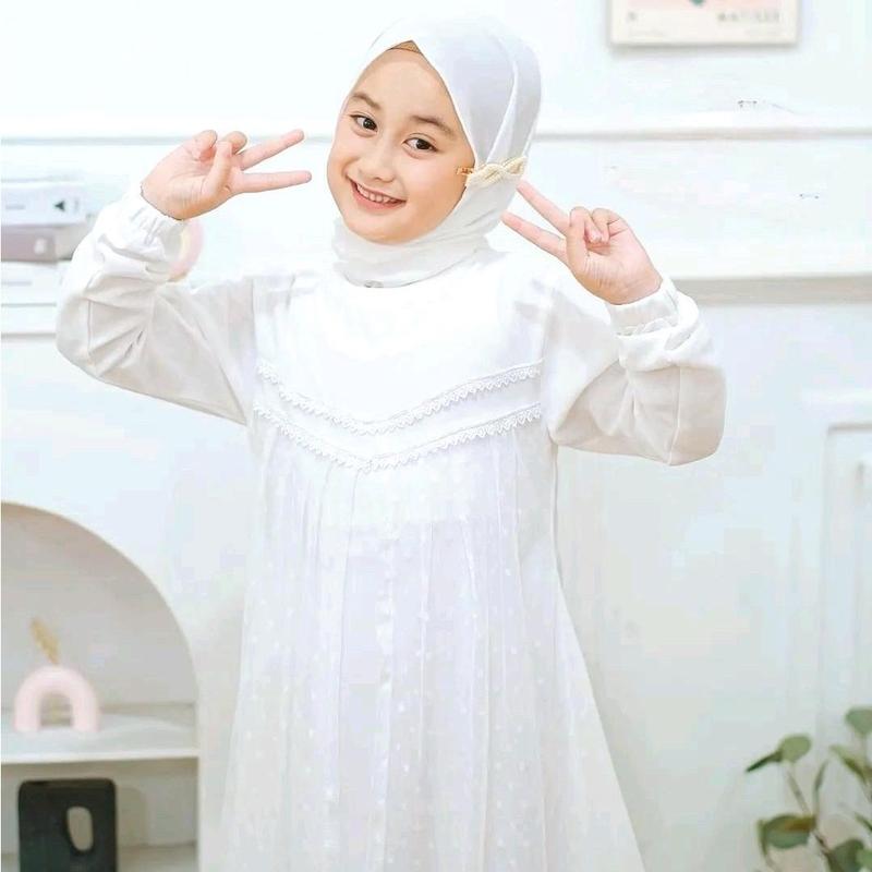 Baju Anak Perempuan Shafa Dress Kids 2024 Bahan Ceruty Plus Pasmina / Gamis Anak Perempuan Terbaru / Fhasion Muslim Anak Cantik Kancing Lembut Nyaman Panjang Mewah Lebaran Pesta Renda 3