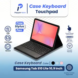 Peppertech Case Keyboard untuk Samsung Tab S10 Lite S9 FE 10.9" 2025 WiFi 5G LTE Galaxy Tab S9 S8 S7 11 Inch 2023 Wireless Flip Standing Bookcover Softcase Tablet