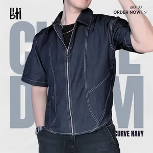 BITI Curve Zip Shirt | Kemeja Denim Lengan Pendek Pria Zipper