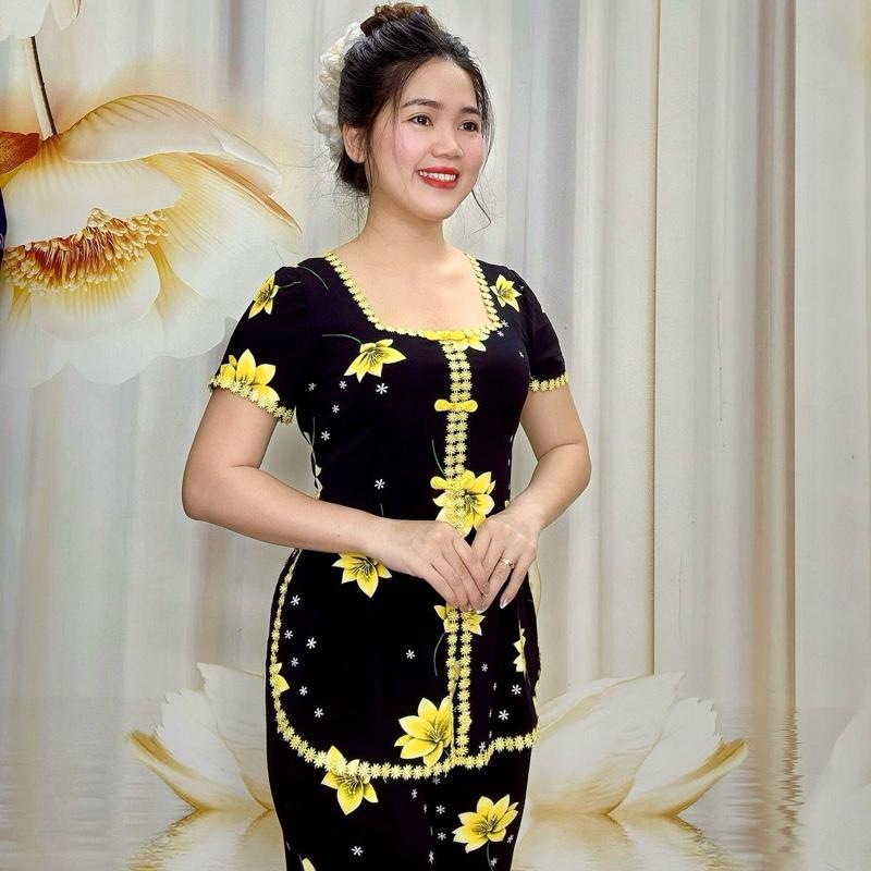 Hải Sơn Women B23 Đồ bộ xẩm nữ trung niên hoạ tiết hoa ly sang trọng chất liệu vải thun tơ cao cấp