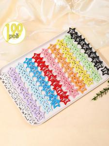 Paquete de 100 piezas: pinzas para el cabello con pentágono dopamina coloridas, estilo princesa lindo, diseño aleatorio, aptas para todas las estaciones, uso diario y escolar; pinzas tipo garra.
