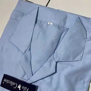 Kemeja Hawai Vintage Casual Biru Langit Tren 2025 Korea Style Bahan Katun Premium Piyama Pendek