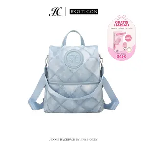 JIMS HONEY Jennie Backpack Tas Ransel Sekaligus Selempang 2 in 1 Tas Anti Maling Waterproof Kulit Sekolah Kerja Kuliah Travel Denim Jimshoney JH