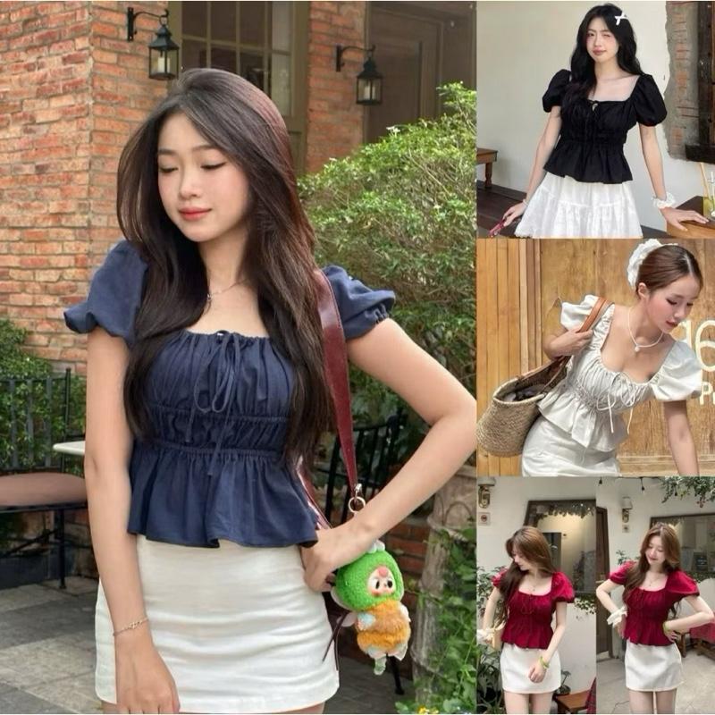  Áo công chúa nữ cổ vuông tay phồng babydoll chất cotton pha thời trang BB71 