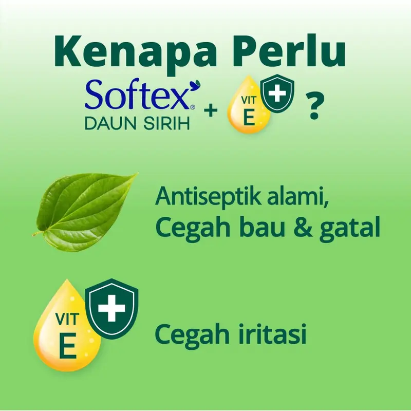 Pantyliner Softex Daun Sirih + Vitamin E Longer & Wider 30s x 2 Pack - Pantyliner Daun Sirih 1