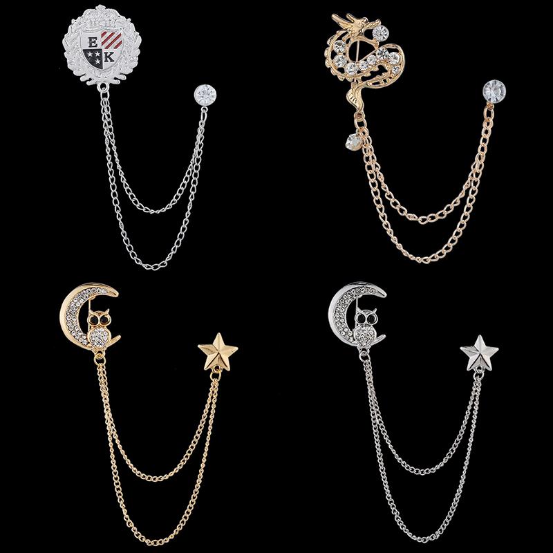 Ghim Cài Ve Áo Thanh Lịch Cho Nam, Huy Hiệu Có Dây Xích, Trâm Cài Hình Cú Cho Bộ Đồ, Tuxedo, Ngôi Sao, Mặt Trăng, Ramadan, Corsage, Cổ Áo 1