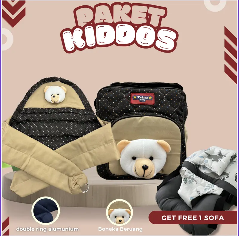TRINA BABY - PAKET KIDDOS GENDONGAN SAMPING + TAS MINIMIZE FREE SOFA RANDOM 1