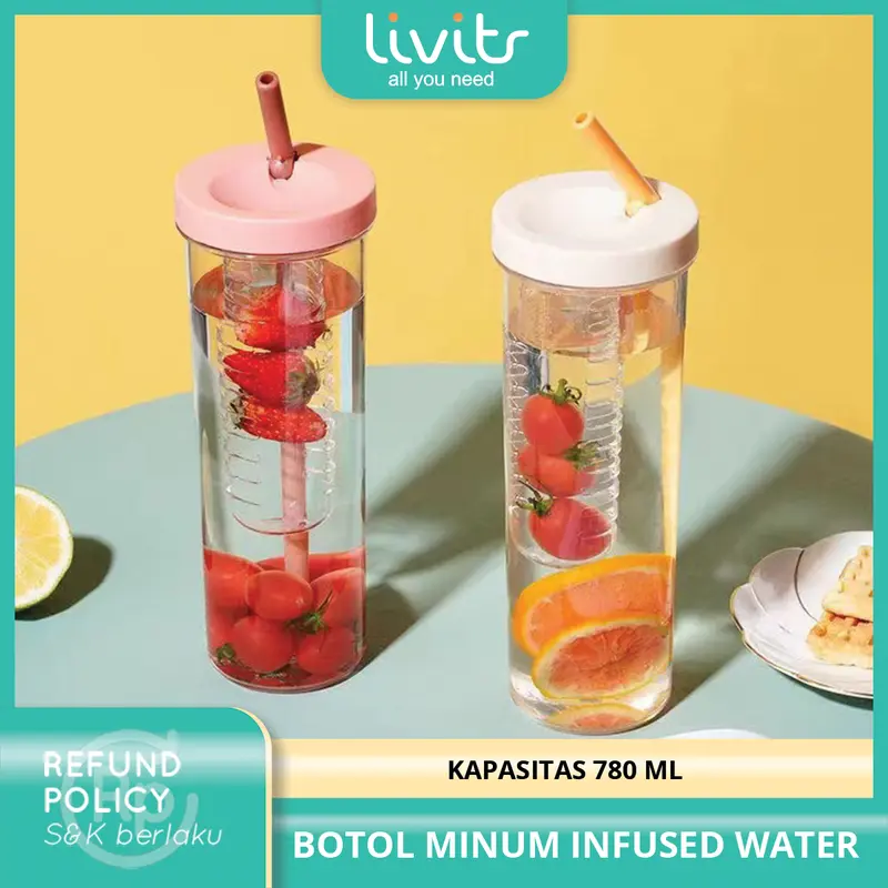 Botol Minum Infused Water 780ml Dengan Sedotan Lipat Tumbler Minuman Buah Segar 0