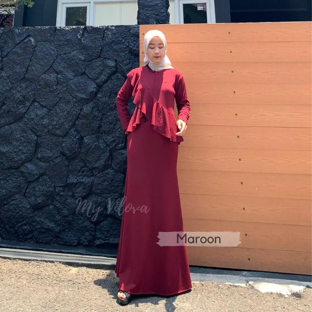 MY VILOVA - Jasmine Dress Mermaid Knit Jaguard Ruffle Depan Dress Knit Duyung Jumbo Gamis Viral Kondangan Fashion Muslim Terbaru