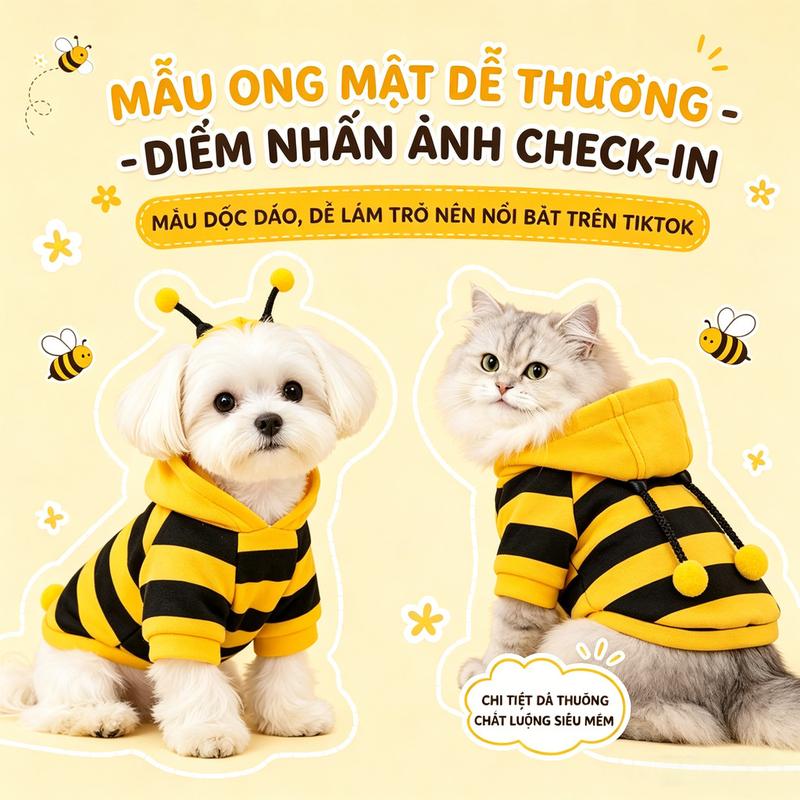 Áo Hoodie thú cưng dễ thương được nâng cấp Áo nỉ lông cừu mềm màu vàng sọc đen…
