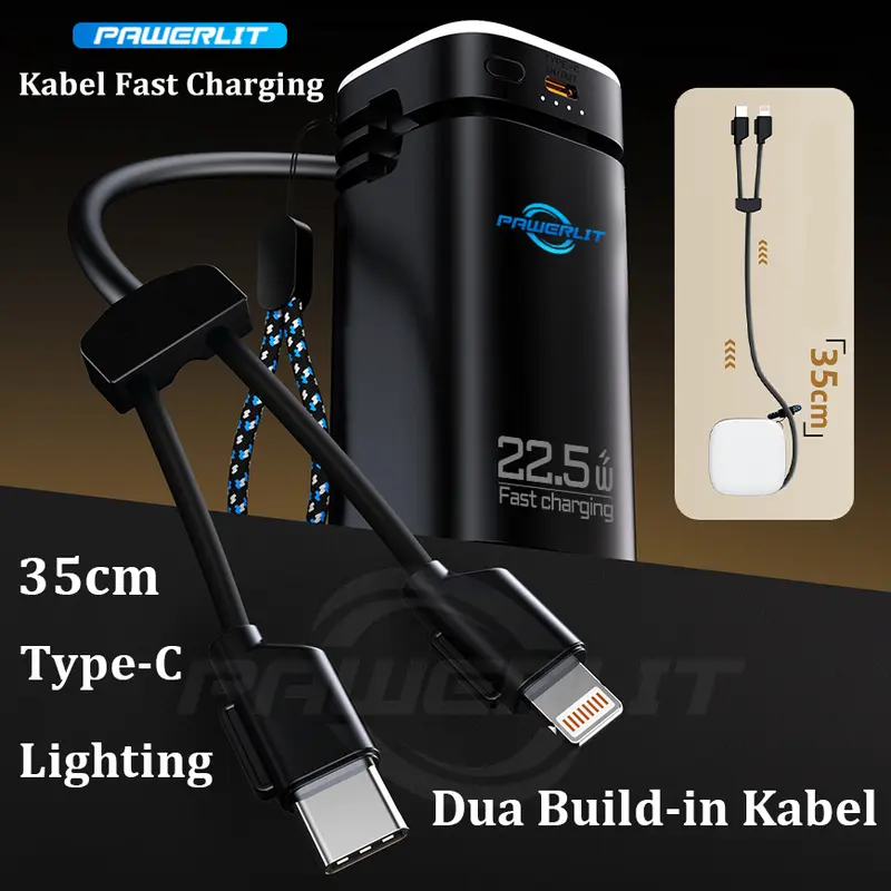 PAWERLIT Powerbank 50000mah Fast Charging Power Bank Type-C Kabel 22.5W PD20W Lampu Emergency Senter LED 2