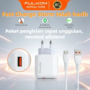 FULKOM Essential White Series - Paket Charger FC300AW+FK610C 28W Fast Charge & Kabel Type-C Silicon-Copper Reinforced Anti-Patah