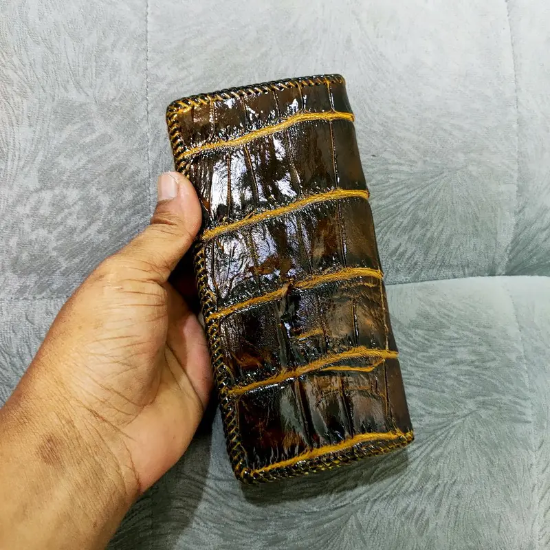 dompet panjang kulit buay4(coklat)jahit rajut Uang Kartu 3