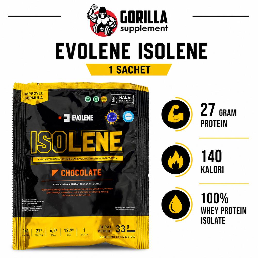 EVOLENE ISOLENE 1 Sachet 1 Serving Whey Protein Isolate WPI - Coklat