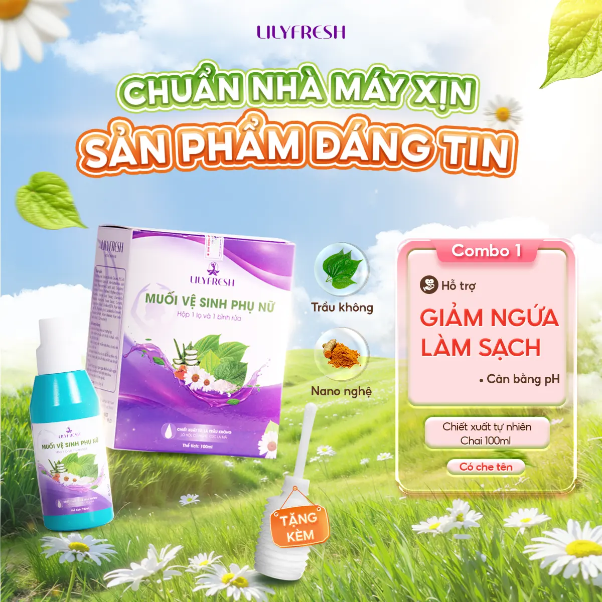 [Bán Chạy Nhất] Bộ Muối Vệ Sinh Phụ Nữ Lilyfresh, Dung Dịch Vệ Sinh Trầu Không Hỗ Trợ Giảm Mùi, Giảm Ngứa, Cân Bằng Ph - Chai 100Ml