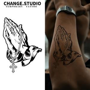 รอยสักชั่วคราว ดีไซน์ไม้กางเขนมือสวดมนต์ กันน้ำและกันรอยขีดข่วน ติดทนนาน 15 วัน รอยสักกึ่งถาวร รวมสติกเกอร์รอยสัก