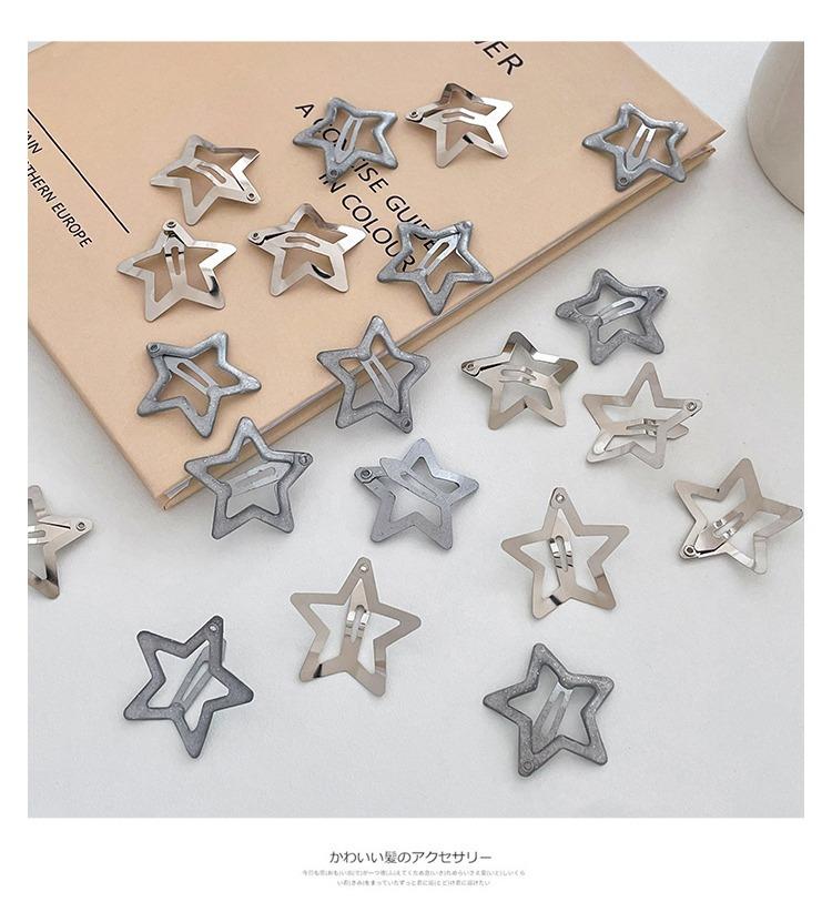 Product Introduction of Silver Star Hair Clips for Girls Filigree Star Metal Snap Hairpins Barrettes Hair Jewelry Nickle Free Lead Free Sexy Y2k Style 8