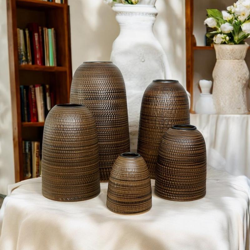 Bình Lọ Hoa Dáng Chuông Nhiều Kích Thước Chất Liệu Gốm Tráng Men Nâu Mộc Vân Hạt Lựu Cắm Hoa Chơi Tết - Gốm Sứ Bát Tràng