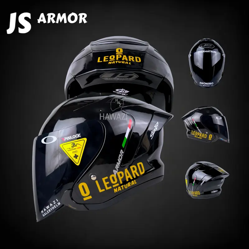 Helm JS Armor Hitam Glossy Paket Ganteng Leopard dengan Visor Iridium Silver Motorcycle 0