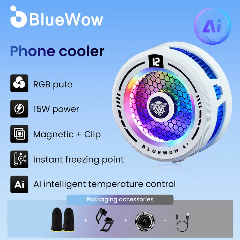 BlueWow AI Radiator Ponsel  Radiator Pendingin Magnetik Semikonduktor Fancooler pink Kelas Profesional Bermain PUBG MOBILE Pendamping Ponsel Android IPHONE Kebisingan Rendah Pendinginan Cepat Konsumsi Daya Rendah Senyap Mobile Legends LATAM X109 al19 7