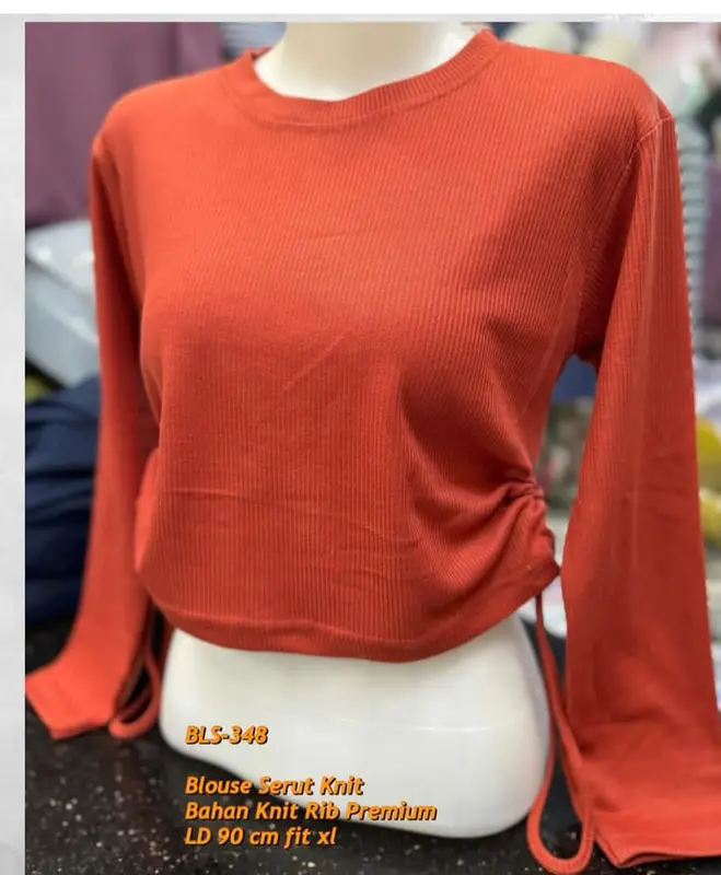 Ourhabit-Blouse Serut Knit Rib Premium-Krop Top Perempuan-Atasan Perempuan Dewasa 6