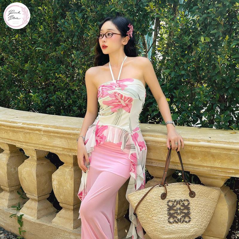 Áo Ống Kiểu Cúp Ngực Tua Rua PINKSTORE29 Họa Tiết Hoa Loang Màu A51386